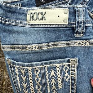 Rock & Roll Cowgirl Blue Boot Cut Jeans with Embroidered Details